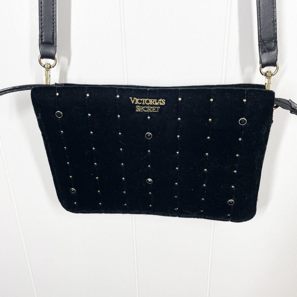 Victoria's Secret Black Velvet and Gold Dotted Purse